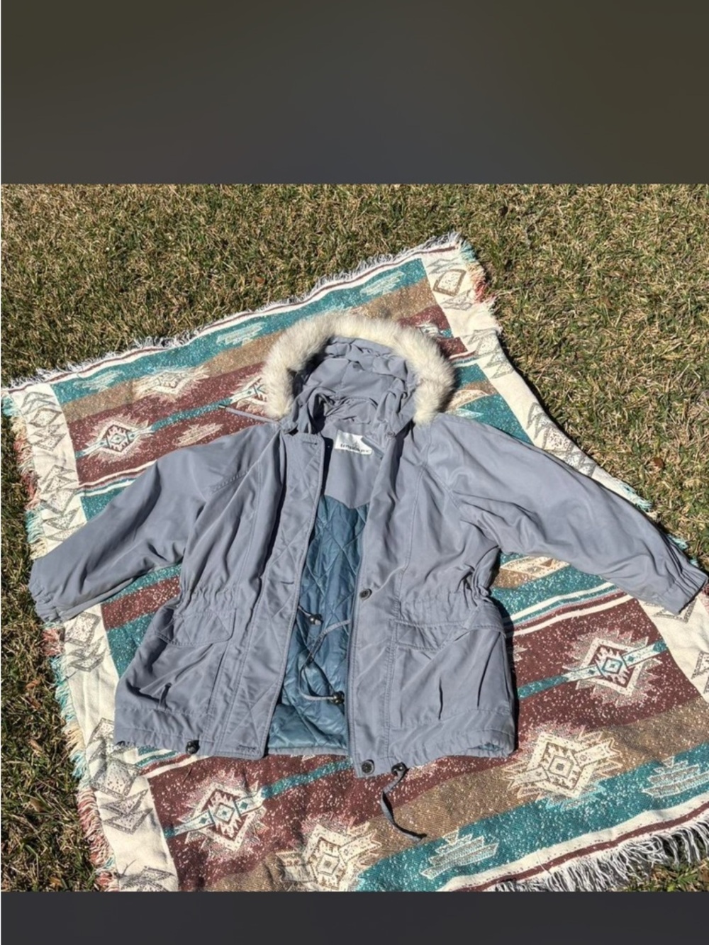 London Fog Light Gray Ski Jacket with Faux Fur Hood